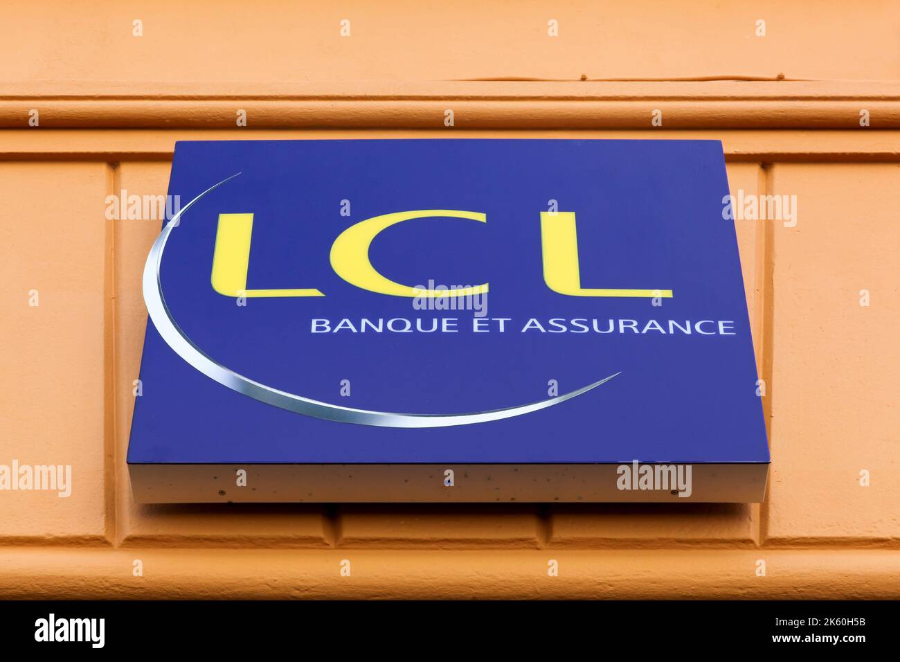 Belleville, France - May 21, 2018: Credit Lyonnais logo on a wall. Credit Lyonnais is a historic French bank and one of the biggest in France Stock Photo