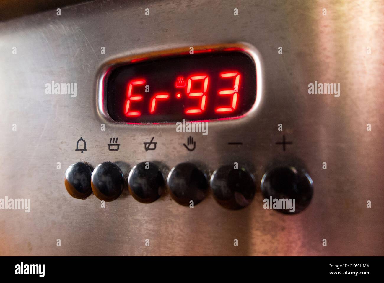Error message display displayed on a faulty cooker / electric oven