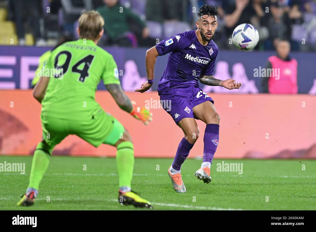 Florence, Italy. 03rd Apr, 2022. Nicolas Gonzalez (ACF Fiorentina)  celebrates after scoring a goal during ACF Fiorentina vs Empoli FC, italian  soccer Serie A match in Florence, Italy, April 03 2022 Credit