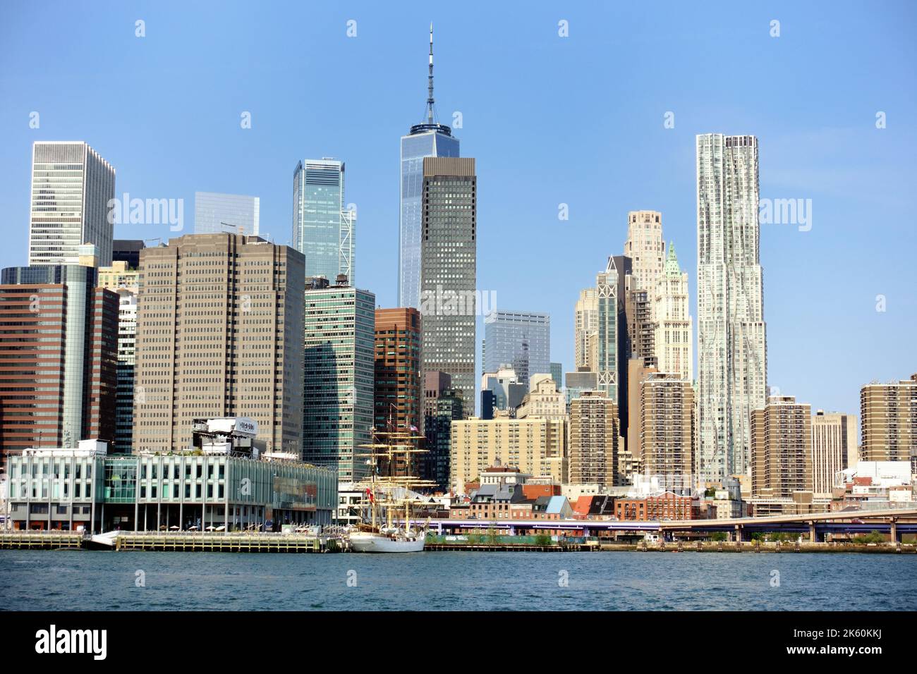 View across the East River to Lower Manhattan Stock Photo