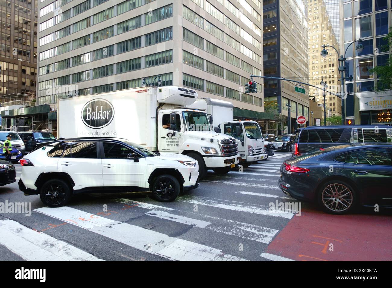 New York City street scene with stationary traffic Stock Photo