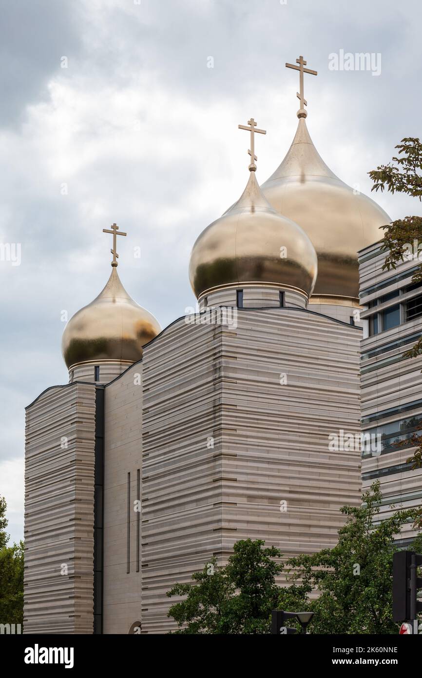 The Holy Trinity Cathedral in  Paris. A Russian Orthodox Cathedral with golden cupolas, Paris, France Europe Stock Photo
