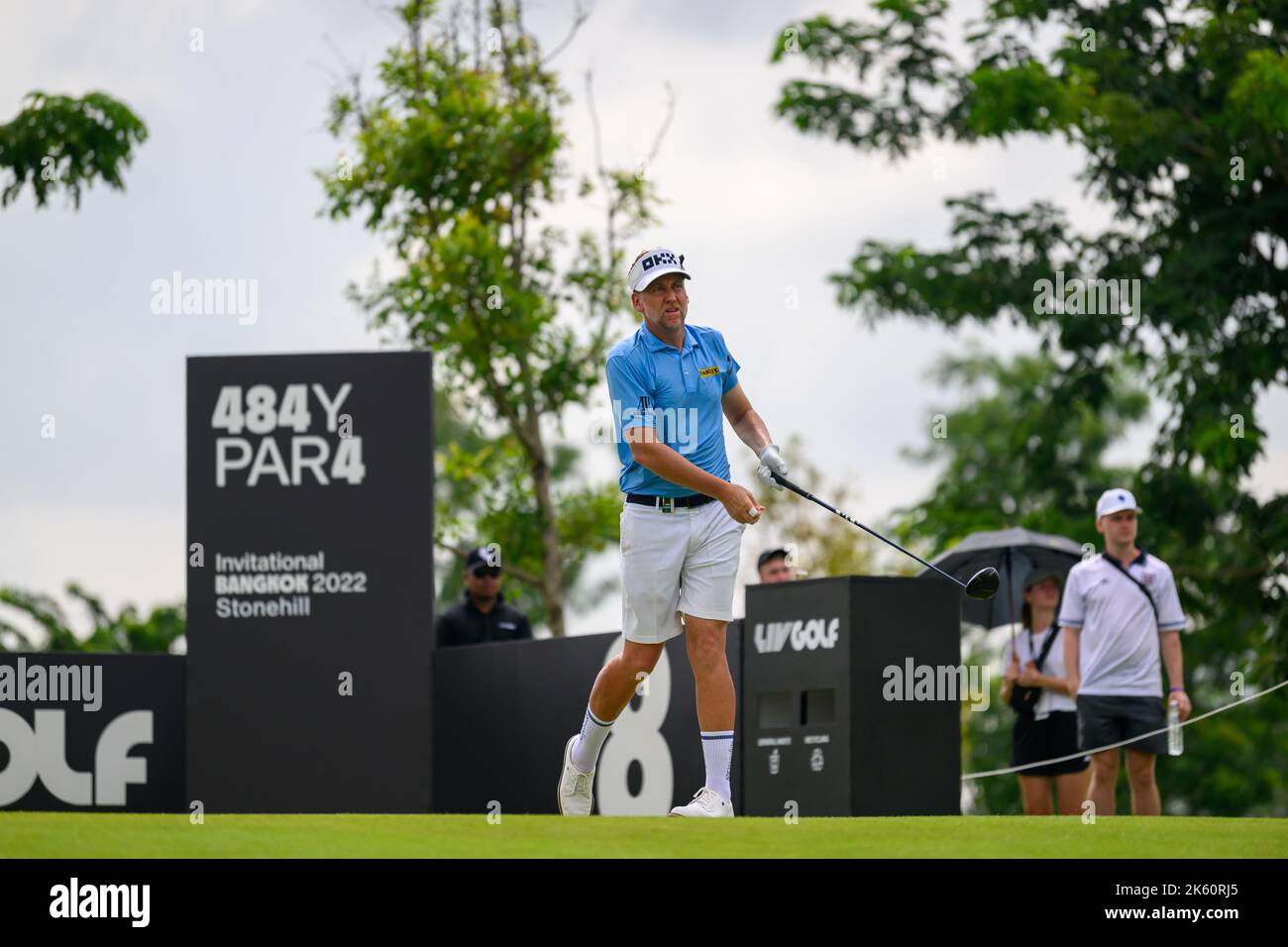 Ian Poulter of England tees off hole 8 during the final round of the LIV Golf Invitational Bangkok at Stonehill Golf Course in Bangkok, THAILAND Stock Photo