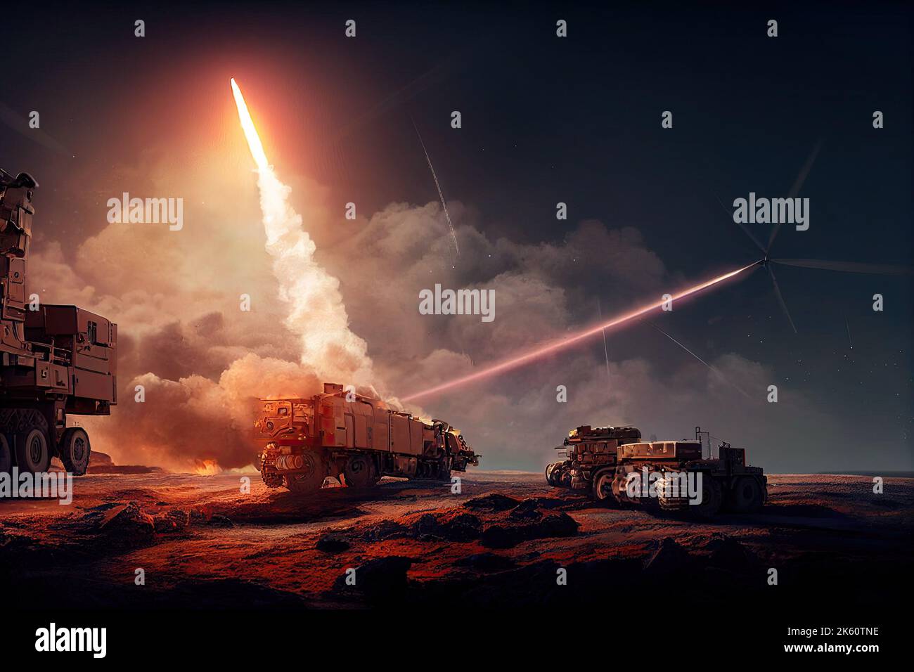 Missile defense system made of antimissile tanks to intercept and destroy attacking missiles in