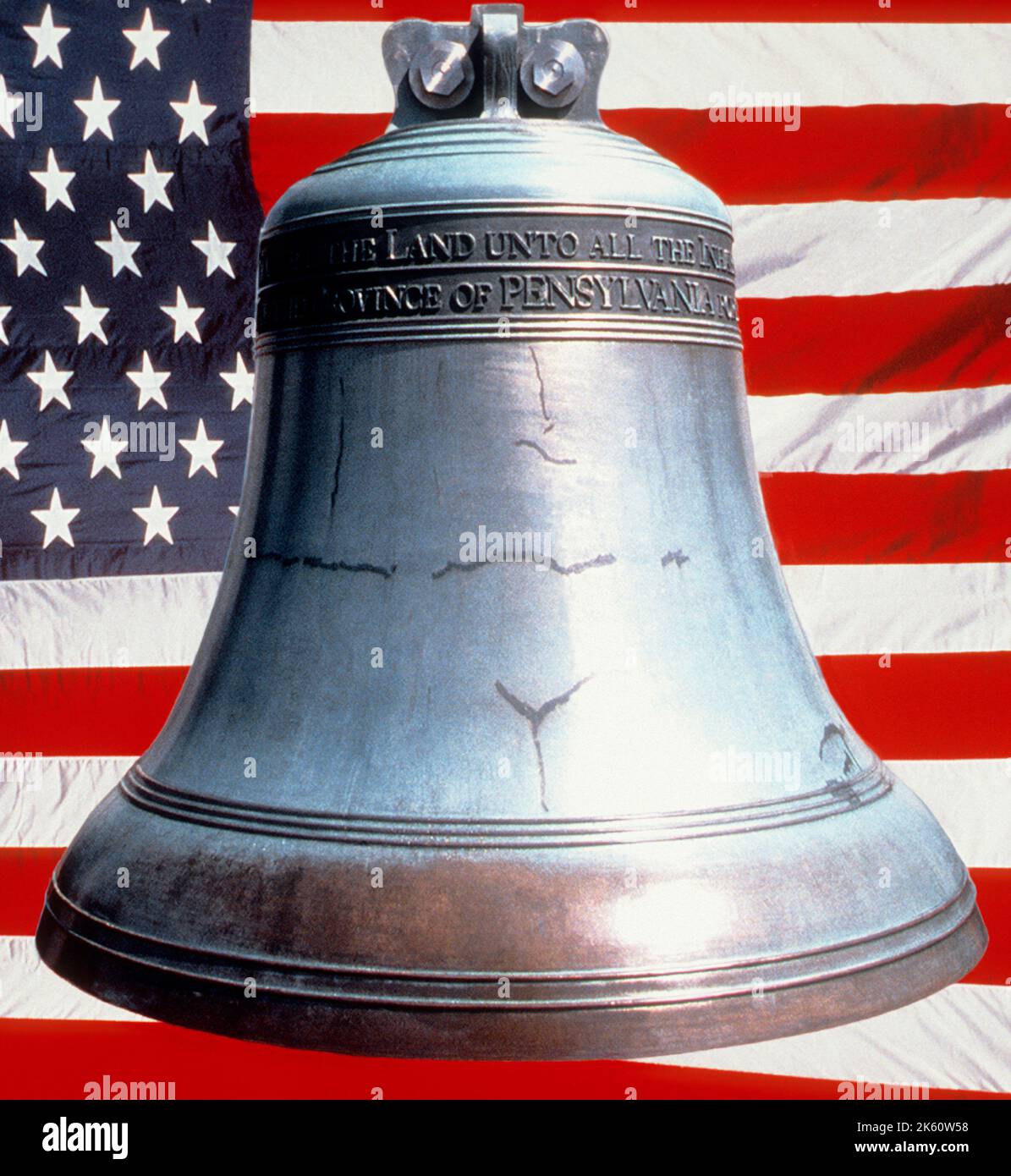 Liberty Bell and American Flag Stock Photo