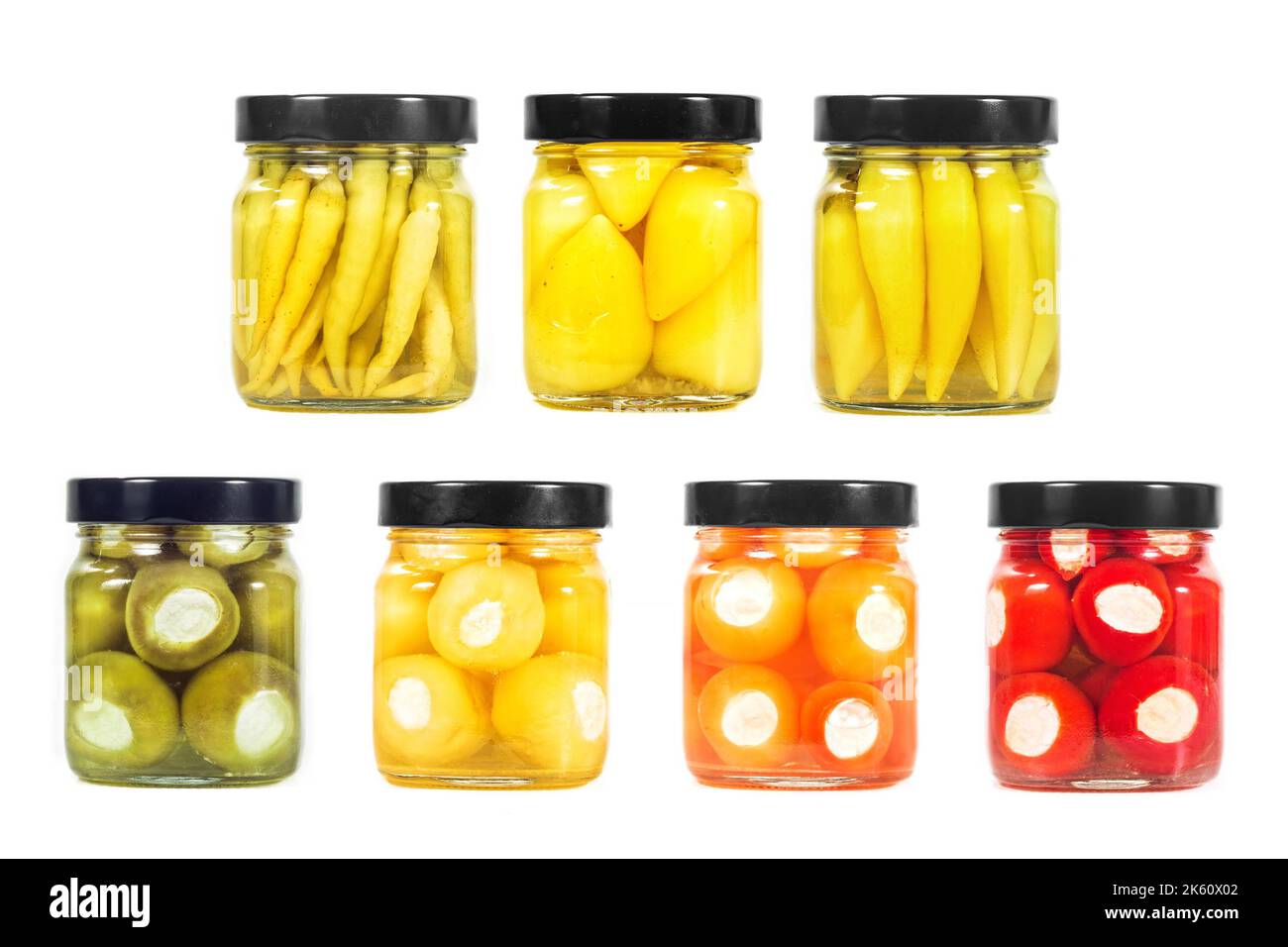 Homemade pickled peppers in jars (traditional Balkan winter food