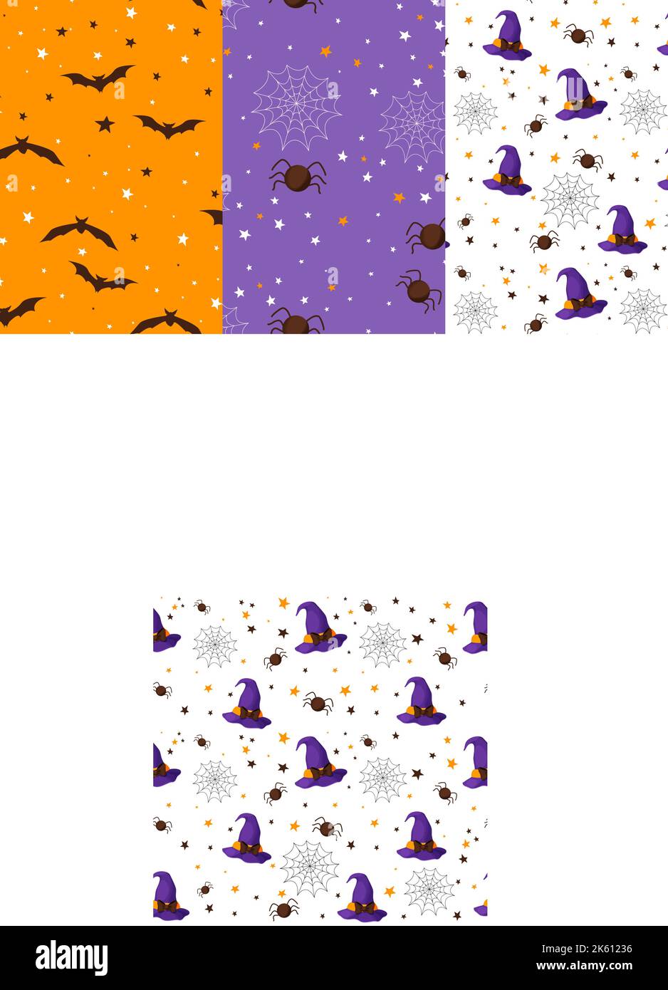 Halloween witch hats fancy seamless pattern cute decorated with spiders ...