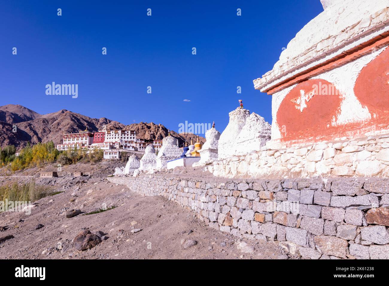 Stupas near Matho Monastery, Ladakh, Kashmir, India Stock Photo