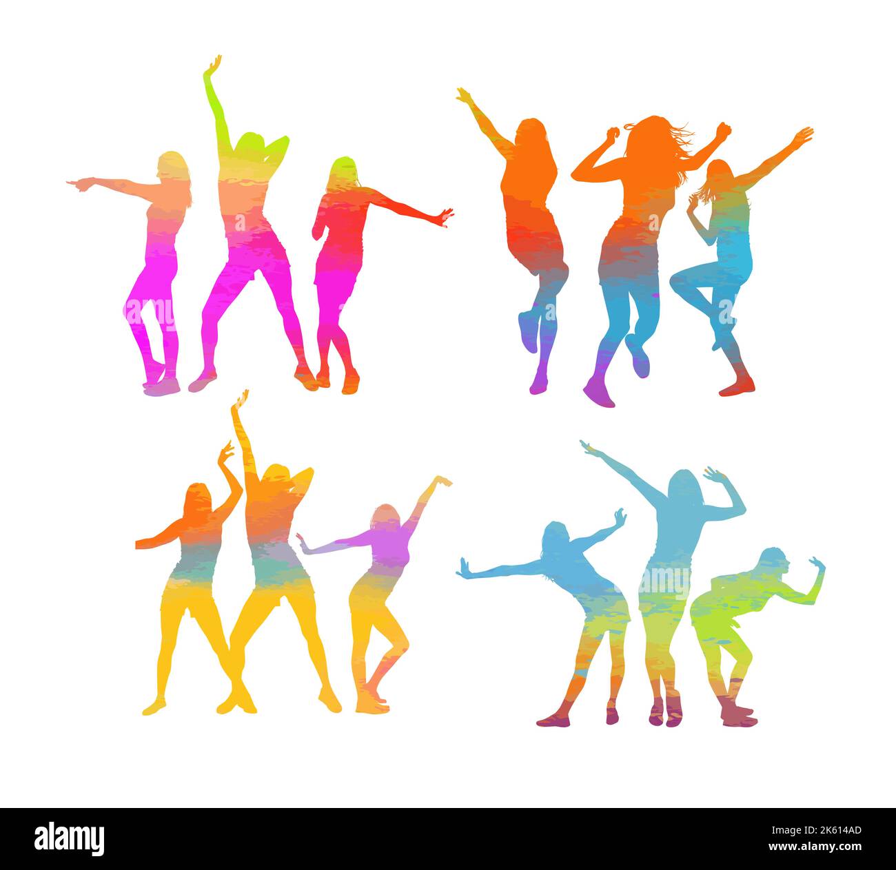 vector isolated colorful silhouette of a dancing girls Stock Vector