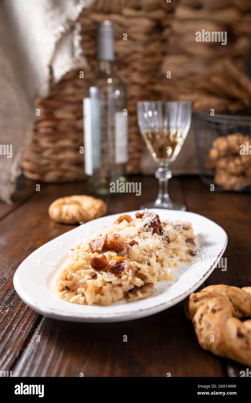 Risotto with porcini mushrooms.Typical Italian food white rice with