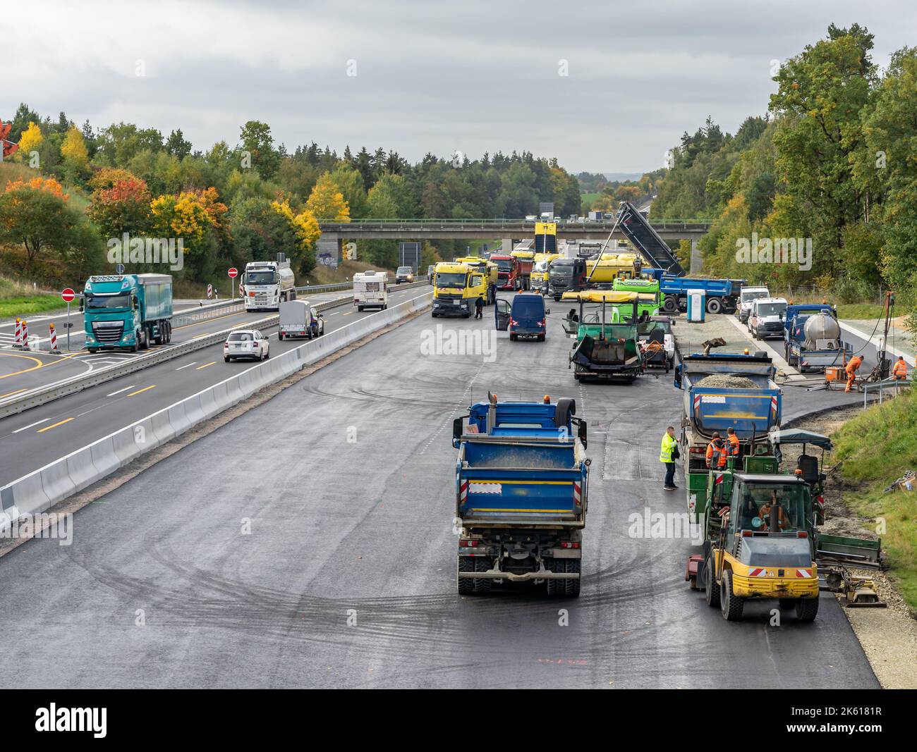 Large construction site on a highway Stock Photo