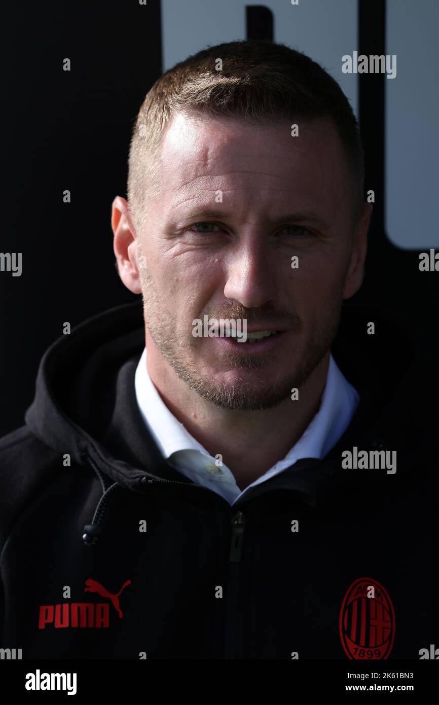 Milan, Italy. 11th Oct, 2022. Ignazio Abate Head coach of AC Milan U19s looks on prior to kick off in during the UEFA Youth League match at Centro Sportivo Vismara, Milan. Picture credit should read: Jonathan Moscrop/Sportimage Credit: Sportimage/Alamy Live News Stock Photo