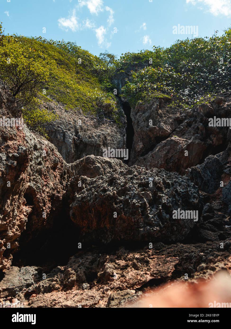 Puerto rico Aguadilla survival beach caves with big rocks formation ...