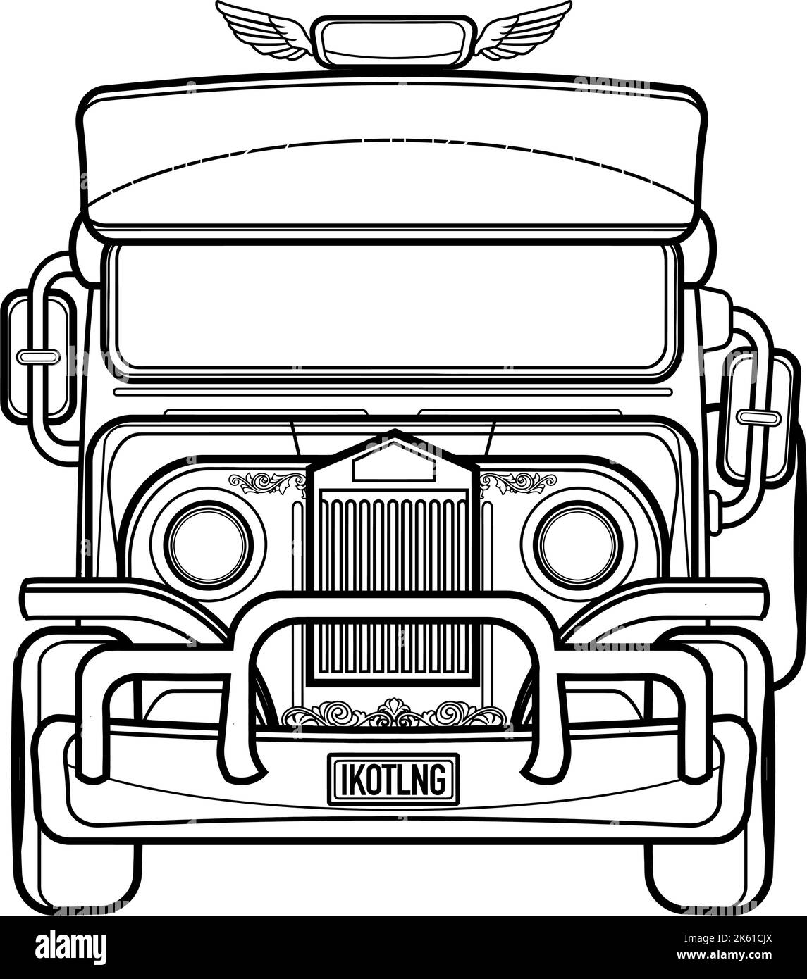 Vector clipart Transportation line drawing front view jeepney Stock Vector
