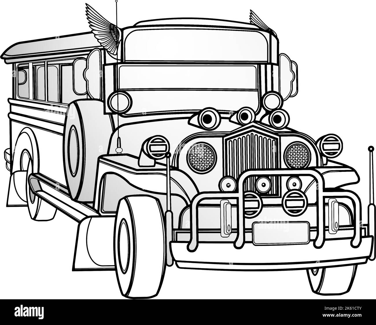 Vector clipart Transportation line drawing Jeepney Philippine jeep Stock Vector
