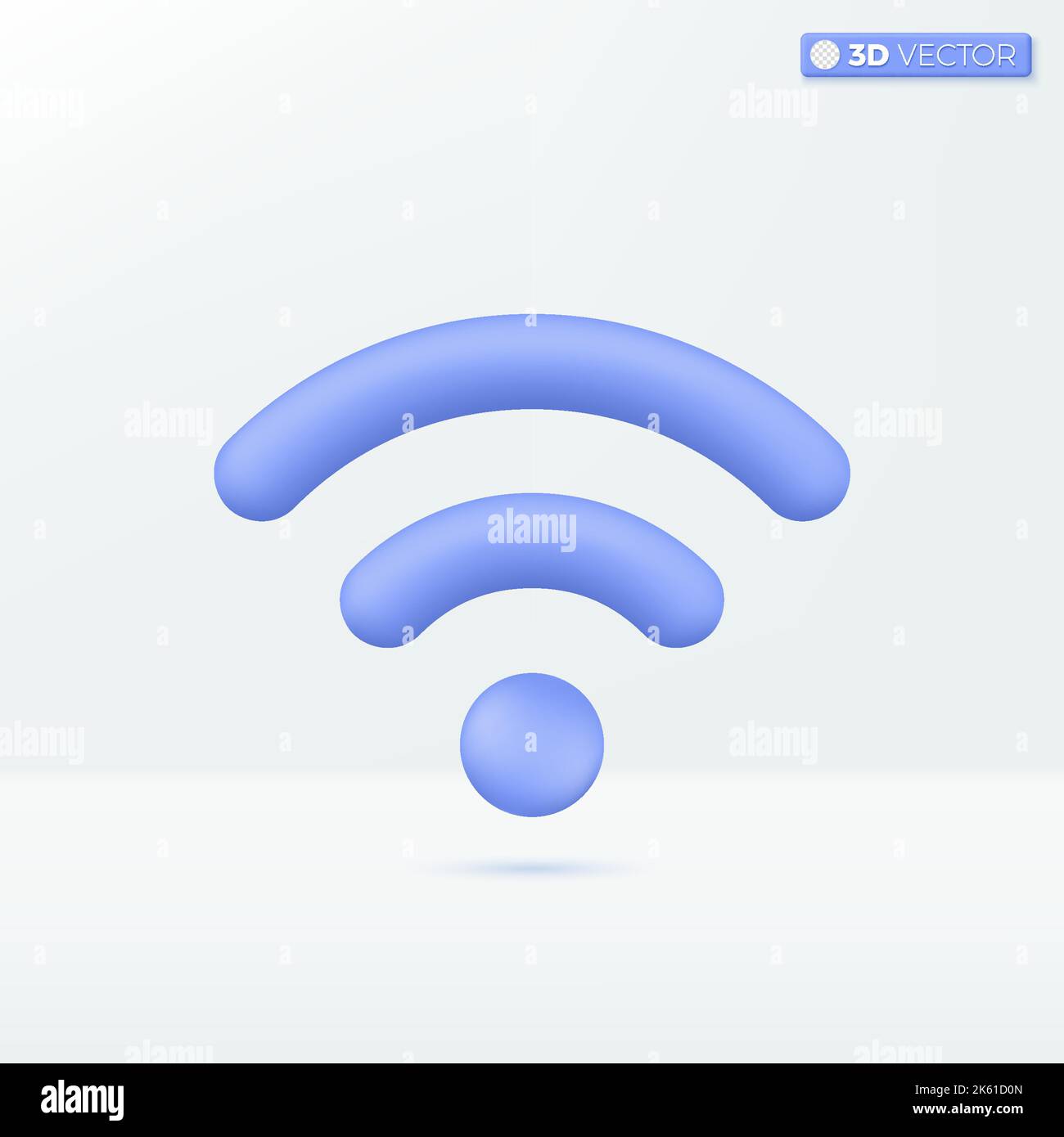 Blue wifi icon symbols. Broadcasting area with internet, wireless LAN connection concept. 3D vector isolated illustration design. Cartoon pastel Minim Stock Vector