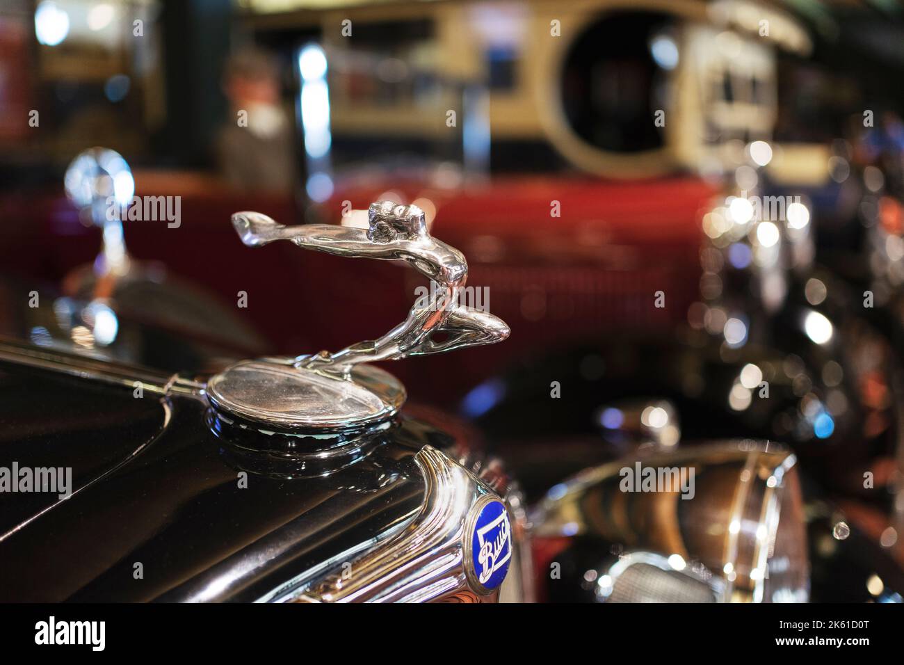 Buick Flying Lady Hood Ornament on a retro American car. Stock Photo