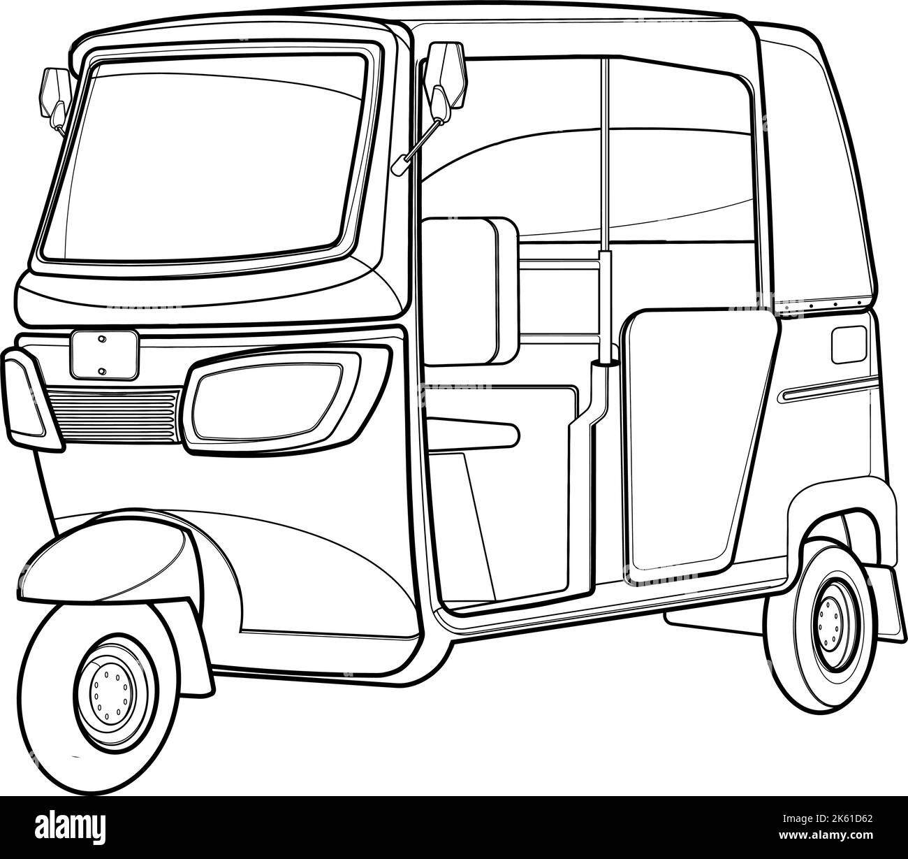 Vector clipart line drawing tuktuk taxi Stock Vector