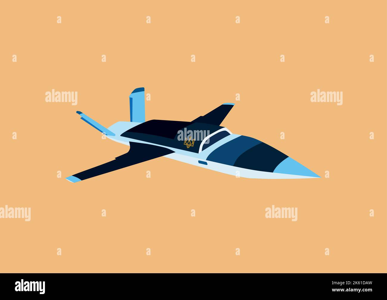 illustration of unmanned aerial vehicle with ukrainian trident symbol on orange background,stock illustration Stock Vector