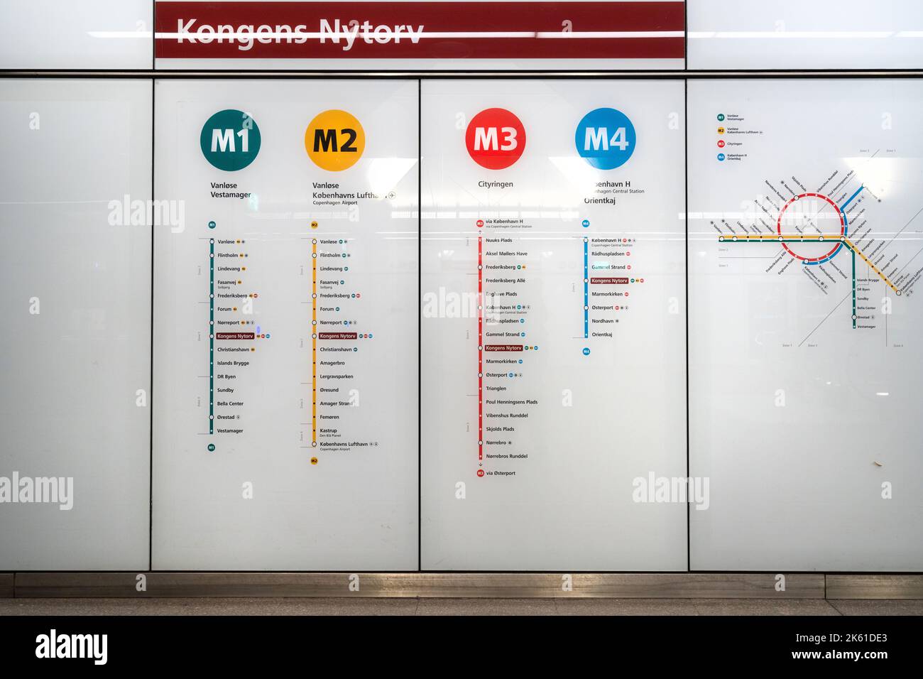 Copenhagen, Denmark. October 2022. The map in a subway station in the city center Stock Photo
