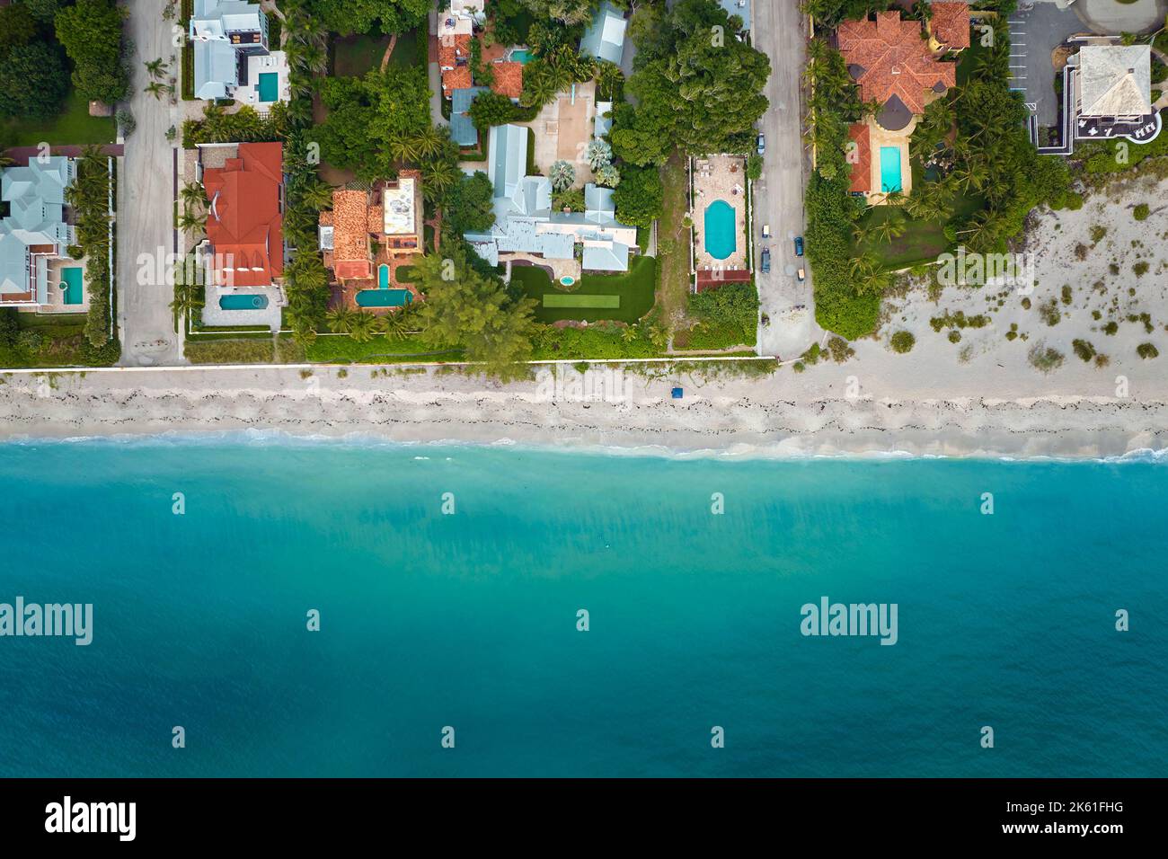 Aerial view of rich neighborhood with expensive vacation homes in Boca