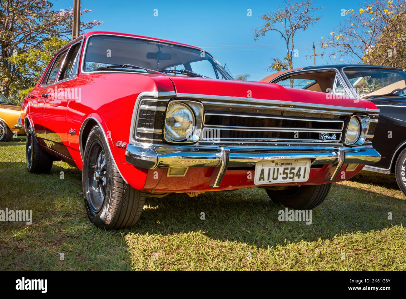 Vehicle Chevrolet Opala model 4100, year 1972, on display at vintage car show. Stock Photo