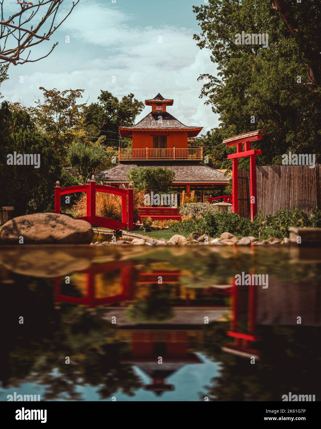 Puerto Rico Japanese garden mini park lovely wooden dojo Stock Photo