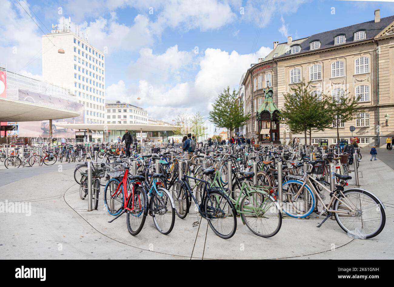 Copenhagen, Denmark. October 2022. panoramic view of a large bicycle park in the city center Stock Photo