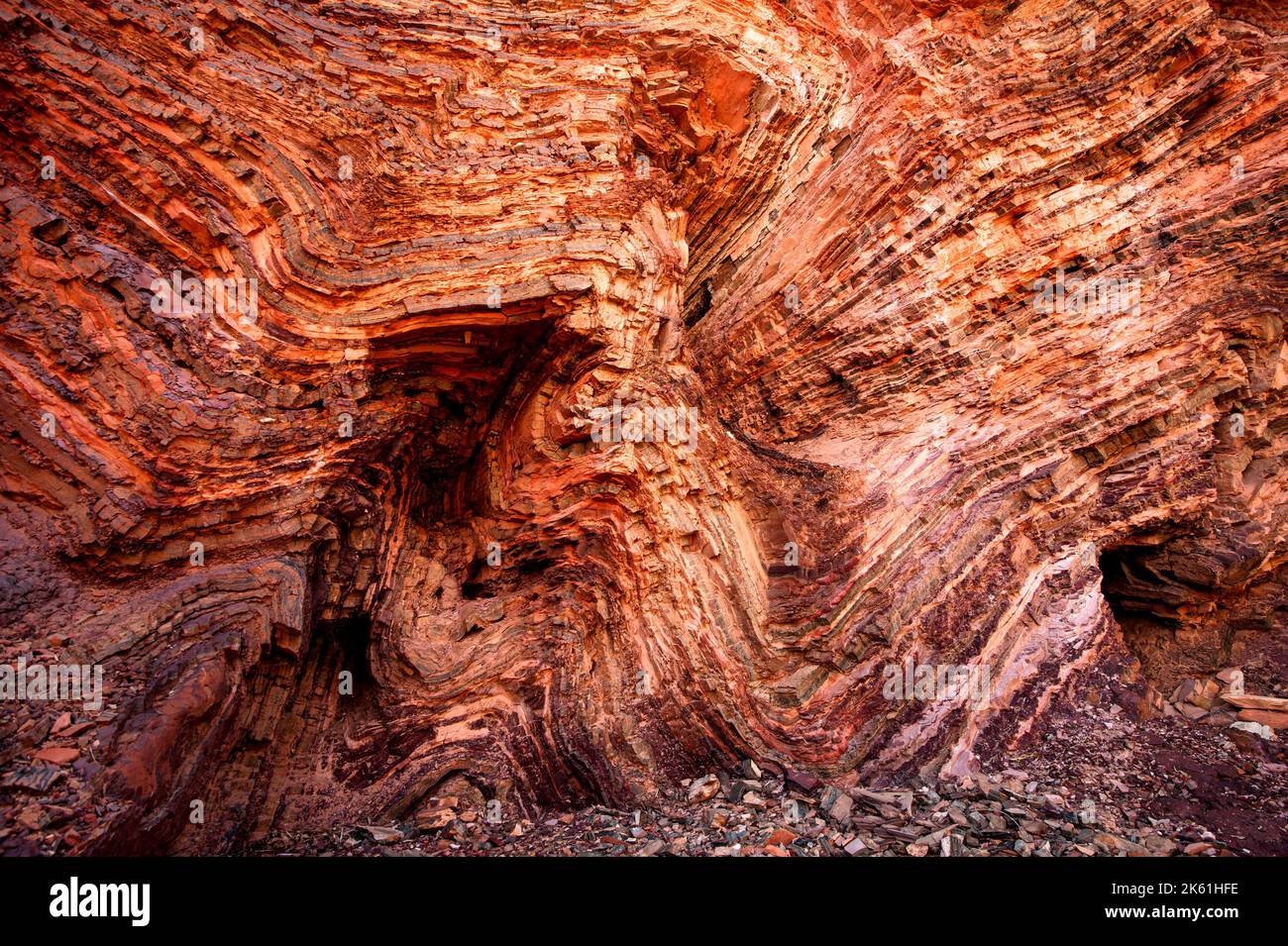 Outstanding rock layers of Hamersley Gorge in Karijini National Park. Stock Photo