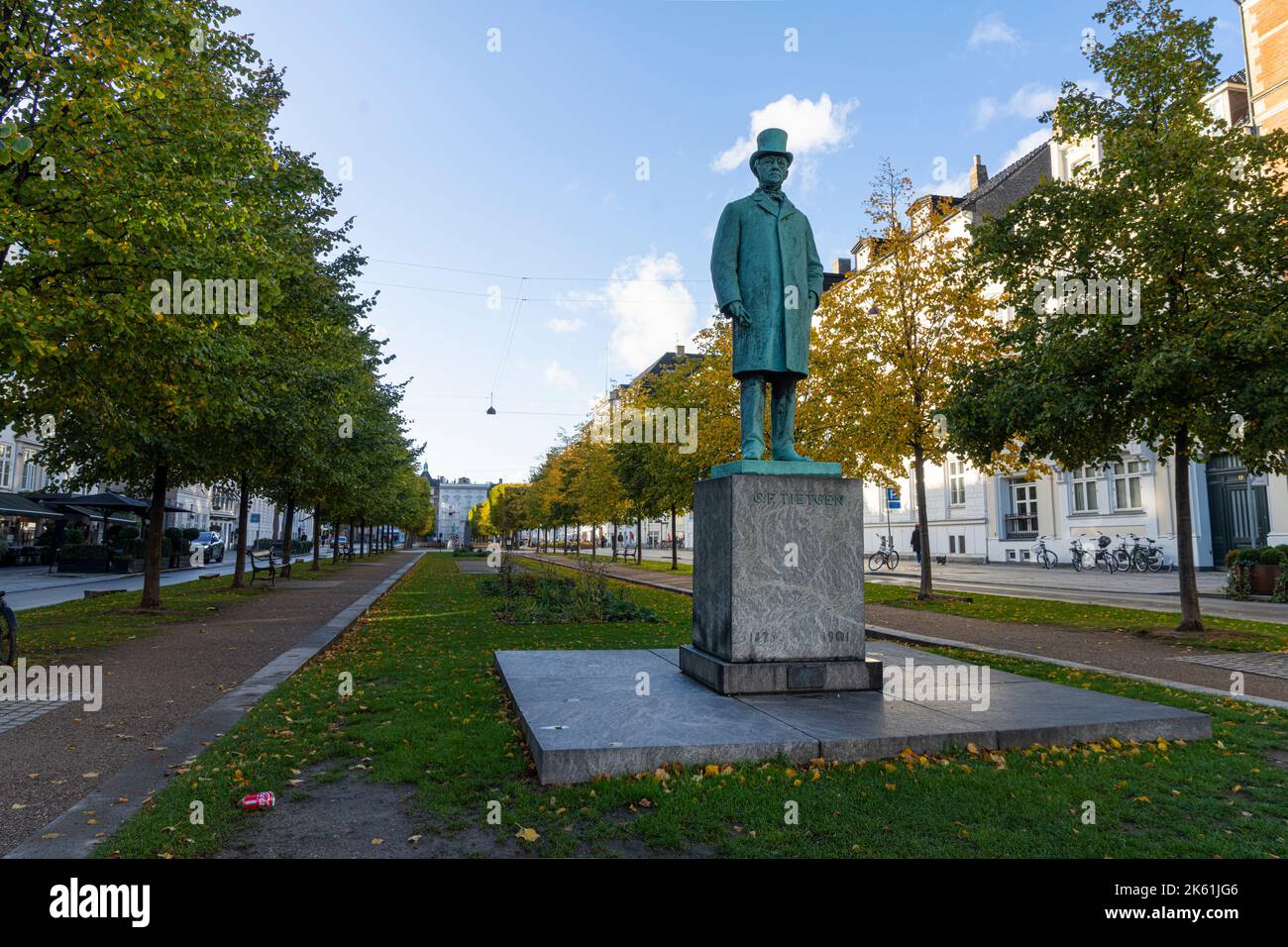 Copenhagen, Denmark. October 2022. The statue of  Carl Frederik Tietgen in a street of the city center Stock Photo