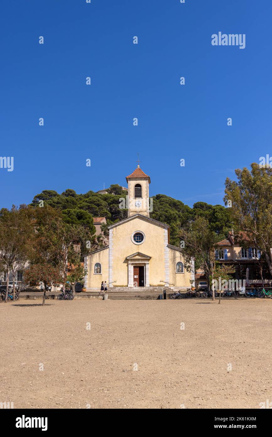 Sainte Anne church on the island of Porquerolles, France, Var Stock Photo