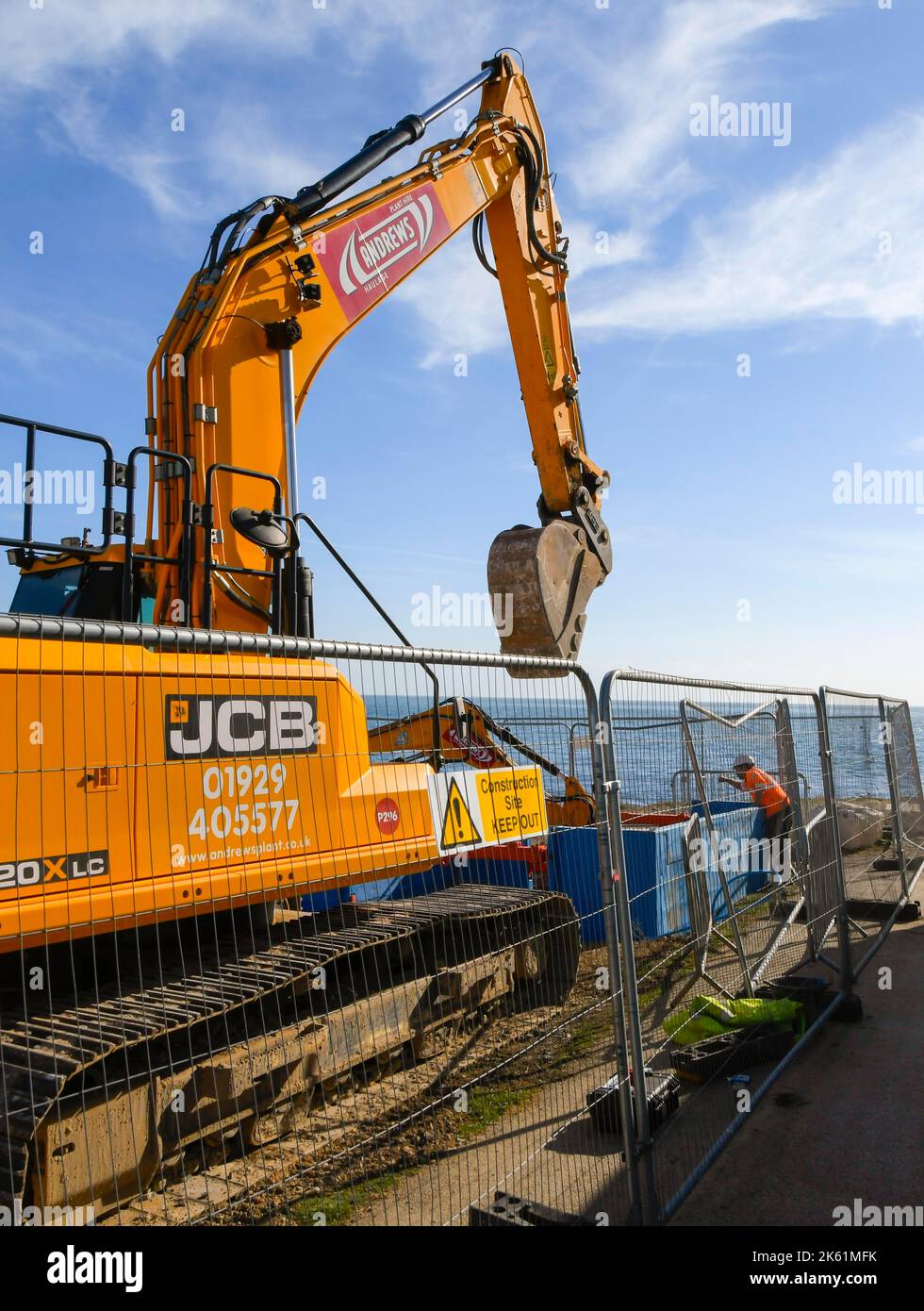 Portland Bill, Dorset, UK.  11th October 2022.  Construction work by Wessex Water at Portland Bill in Dorset to improve the storm overflow by the lighthouse sewage pumping station to reduce how often it is used.  Picture Credit: Graham Hunt/Alamy Live News Stock Photo
