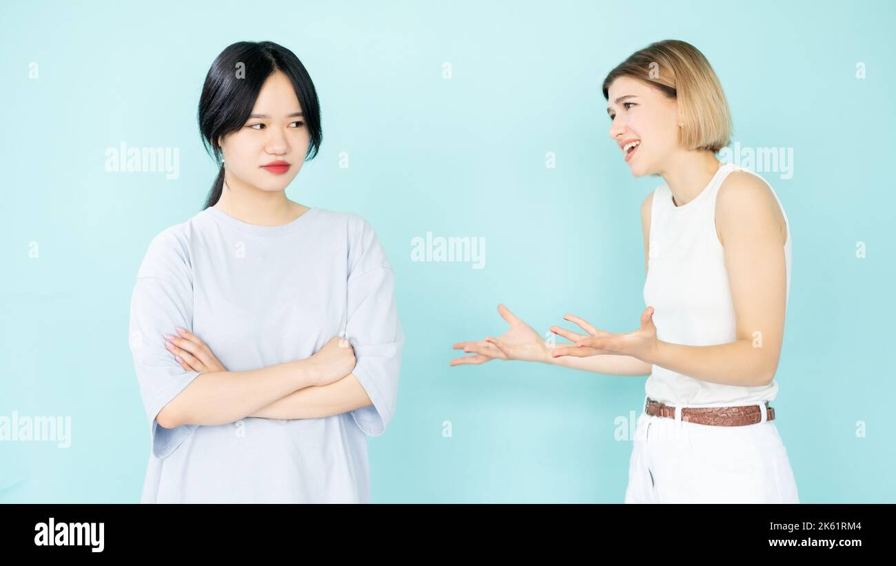 right proving quarrel women disagreement arguments Stock Photo