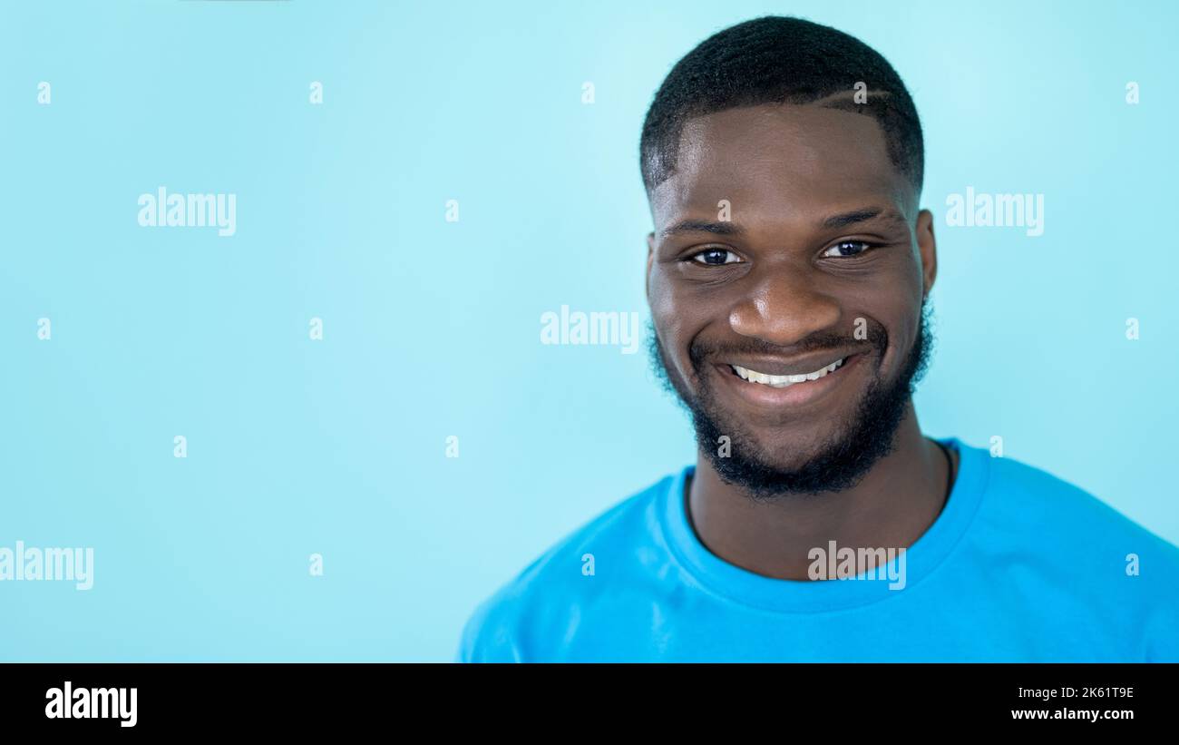 happy man banner toothy smile advertising header Stock Photo