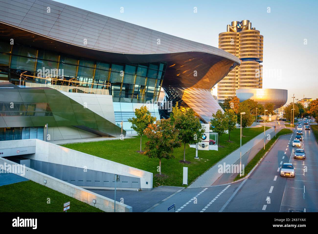Munich, Germany, September 29, 2015: BMW showroom next to the headquarters building and the museum in Munich, Germany Stock Photo