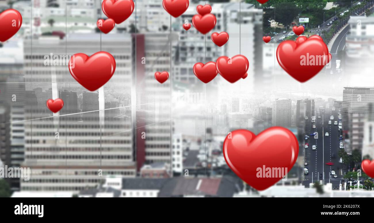 Image of hearts over cityscape Stock Photo - Alamy