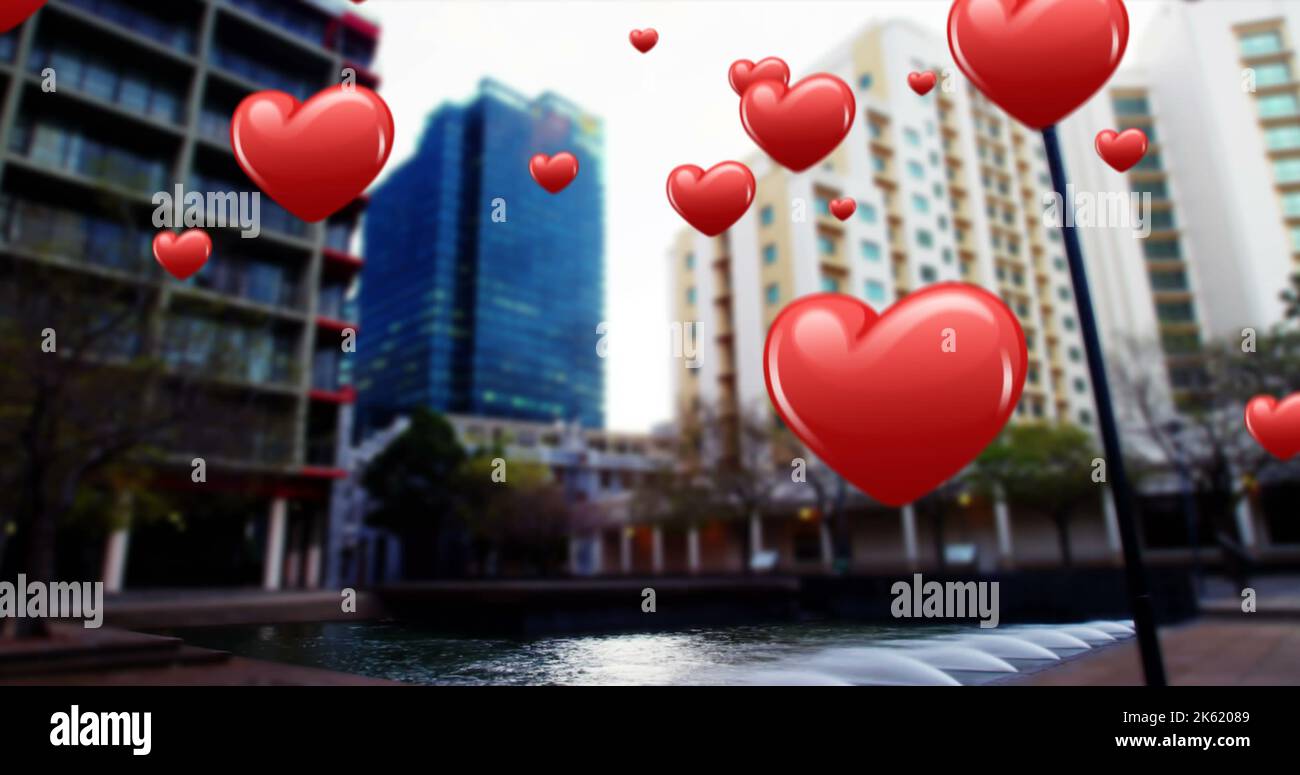 Image of hearts over cityscape Stock Photo - Alamy