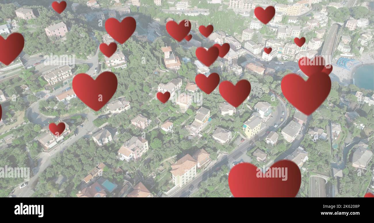 Image of hearts over cityscape Stock Photo - Alamy