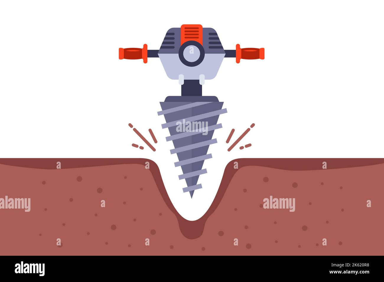 twohanded iron drill for digging a hole in the ground. flat vector