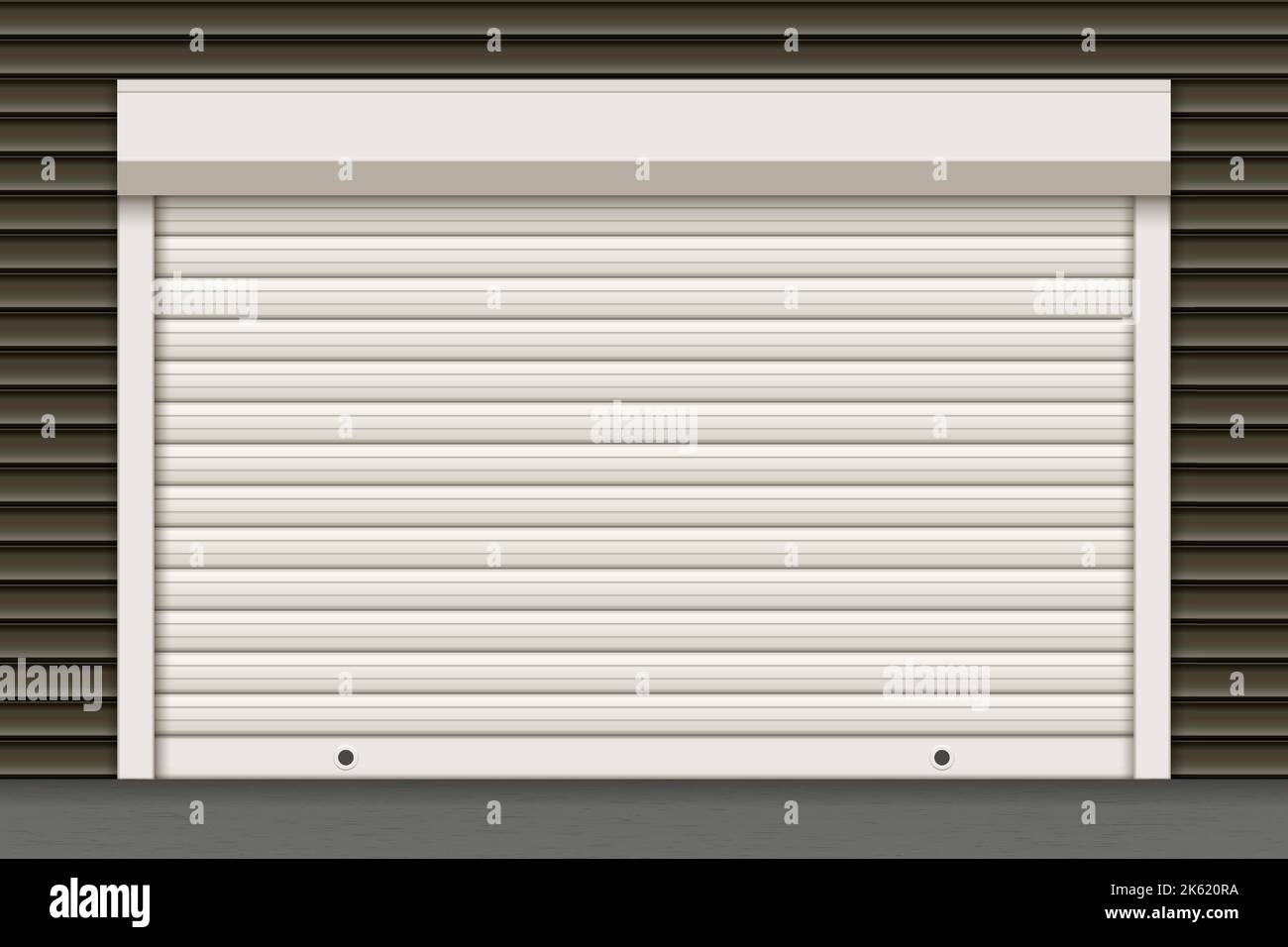 White closed roller garage shutter door with realistic texture on the