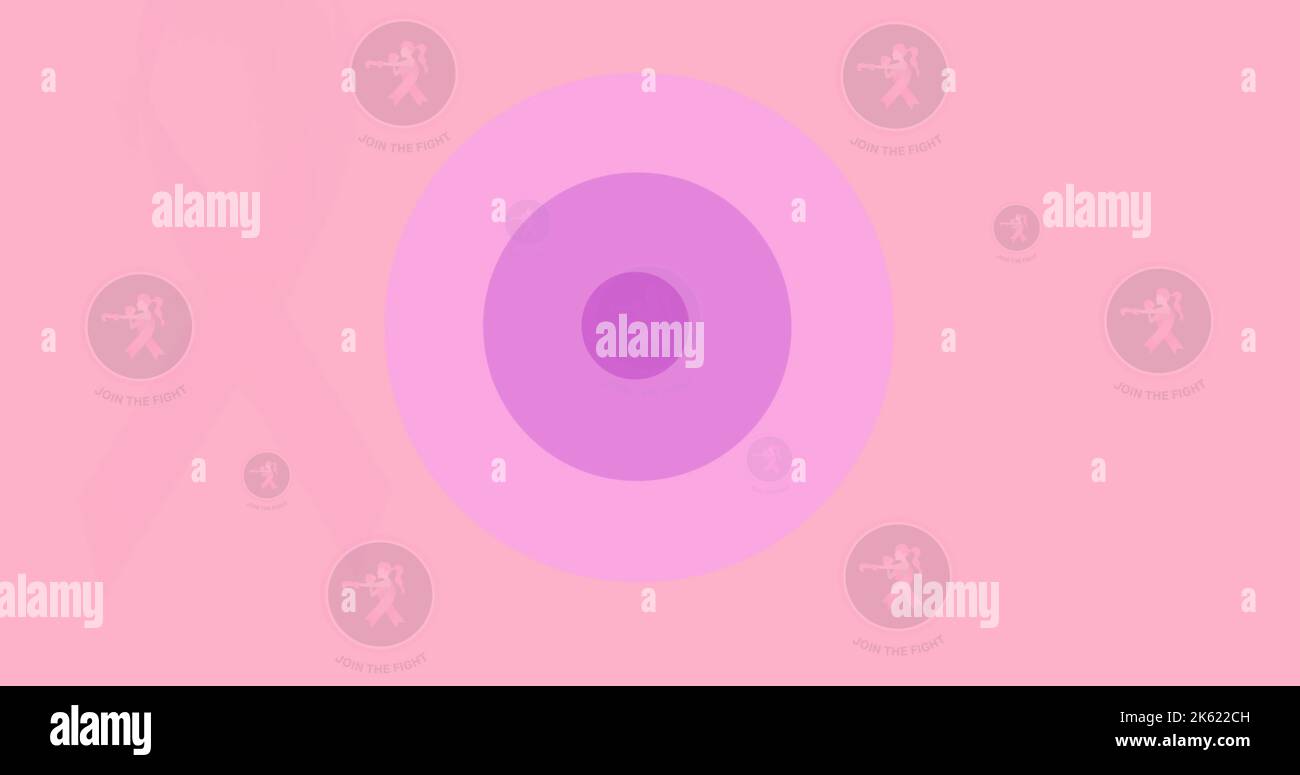 Illustration of human representation in circles and multiple circles on pink background, copy space Stock Photo
