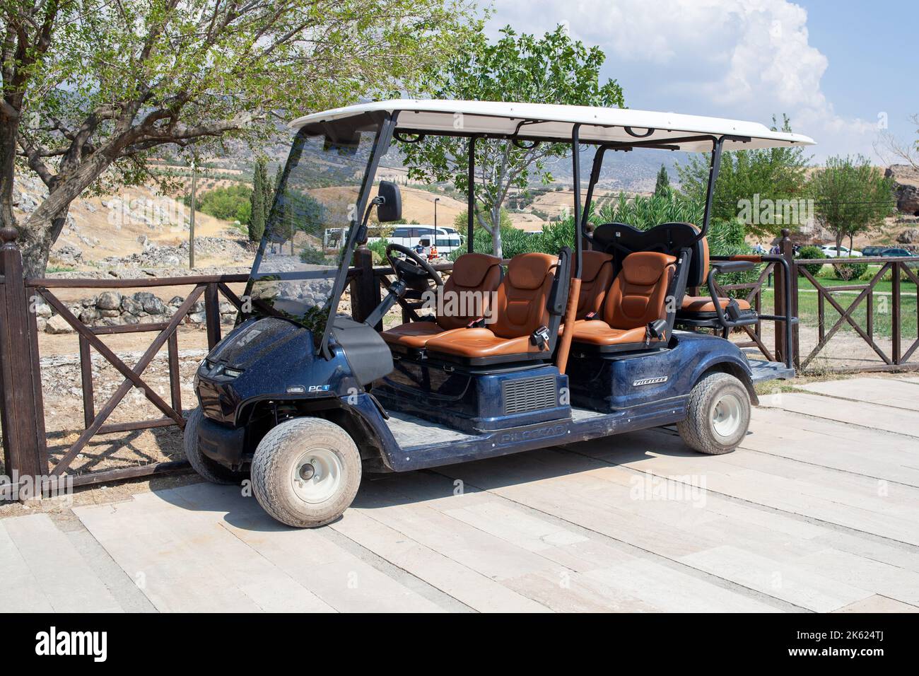 Electric car. Golf cart. Tourist bus. Car for transporting people