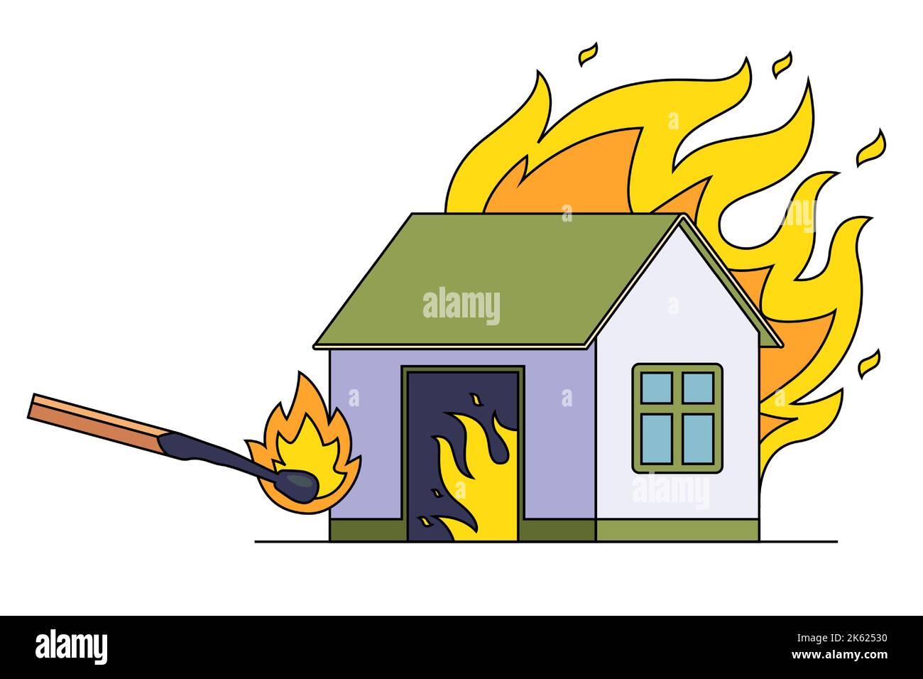 setting fire to the building with matches. specially set fire to a