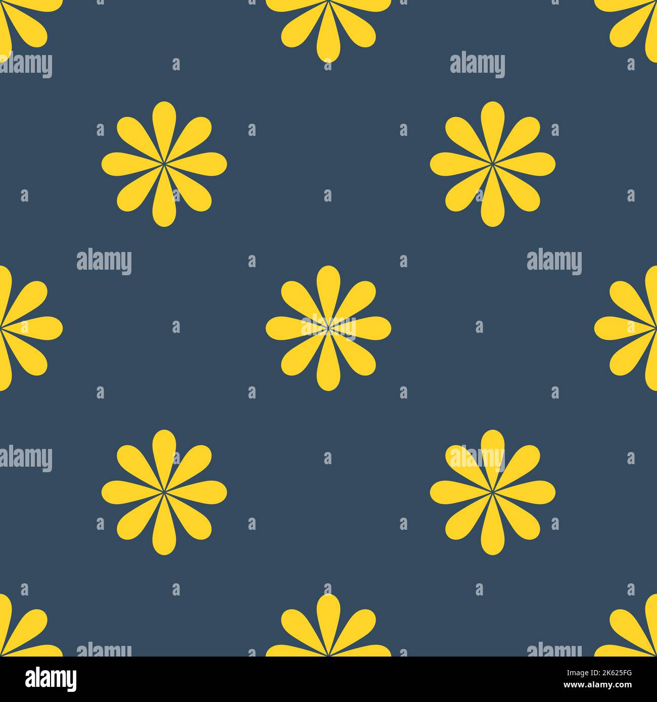 Yellow flowers on dark blue background floral seamless pattern. Vector ...