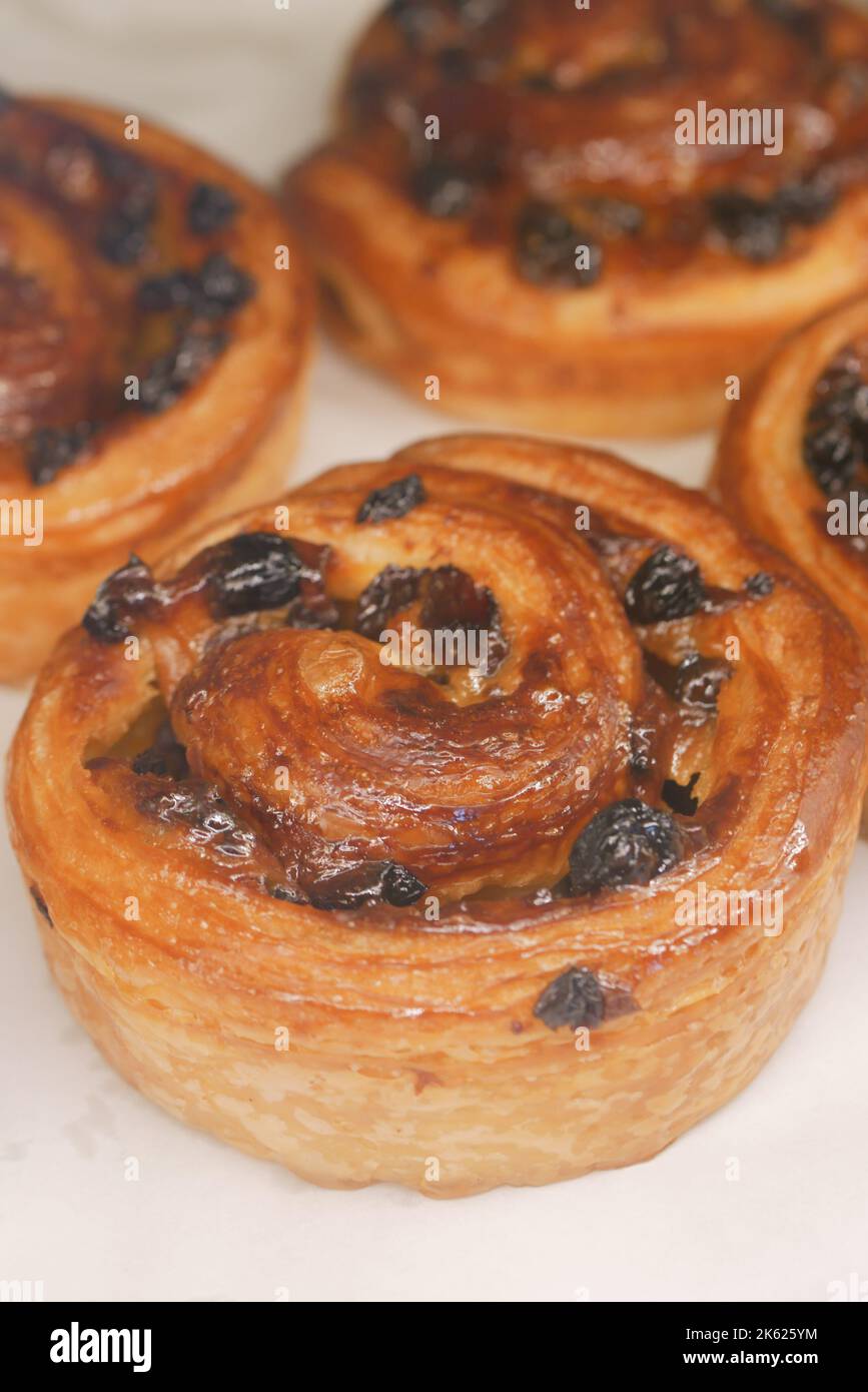 close up cinnamon danish roll on table Stock Photo