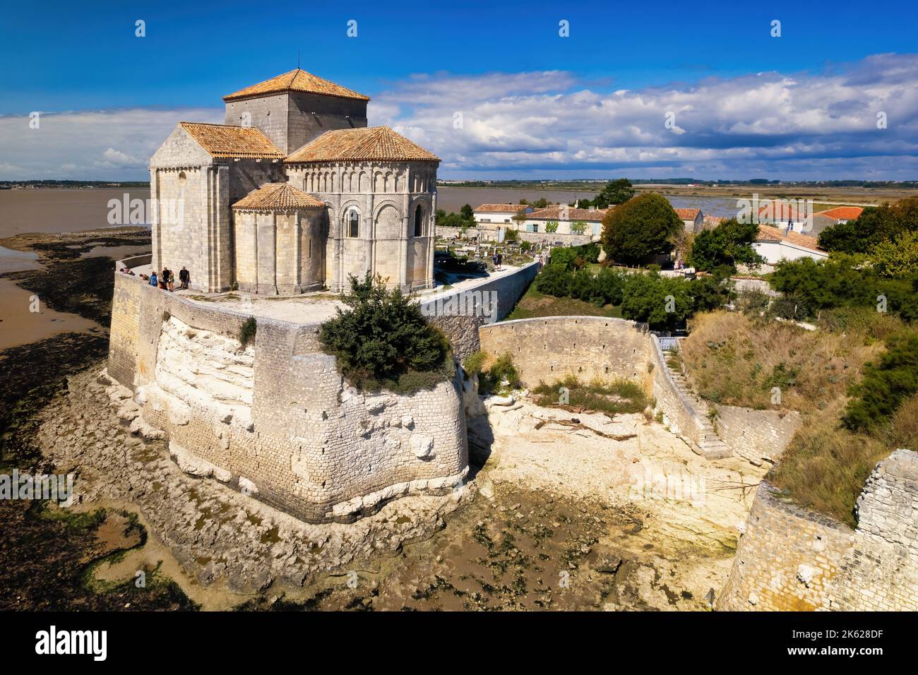 Aerial shot of the Sainte Radegonde chapel in the Talmont village in Gironde, France Stock Photo