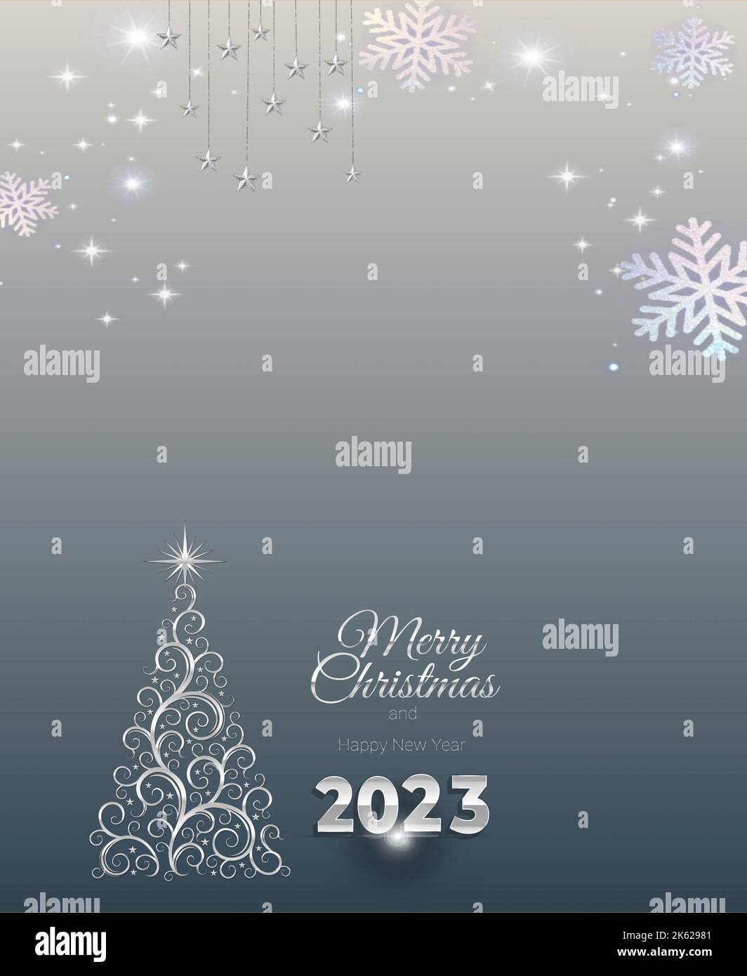Merry Christmas and happy new year 2023 greeting card with bokeh lights ...