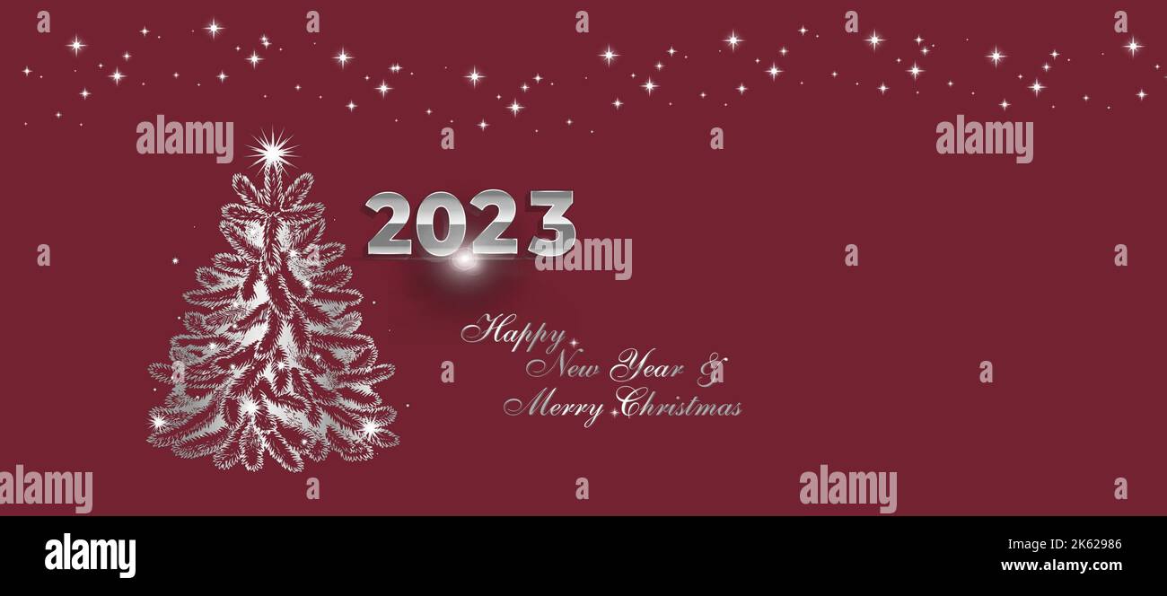 Merry Christmas and happy new year 2023 greeting card with bokeh lights ...