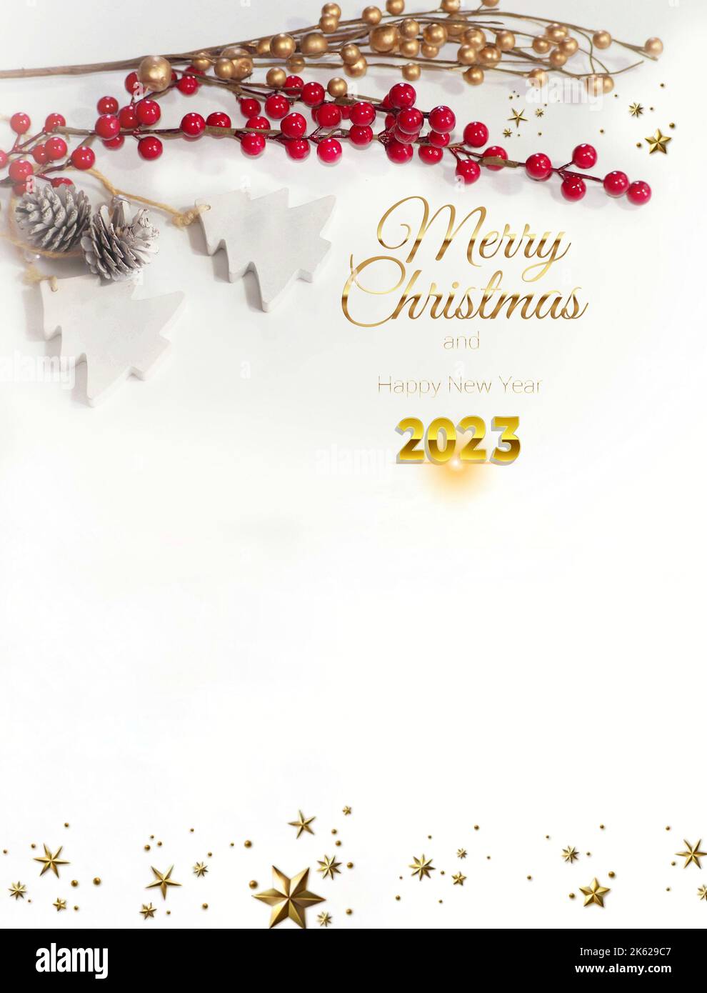 Merry Christmas and happy new year 2023 greeting card with bokeh lights ...