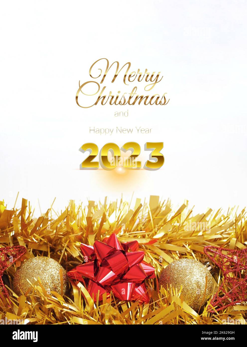 Merry Christmas and happy new year 2023 greeting card with bokeh lights ...